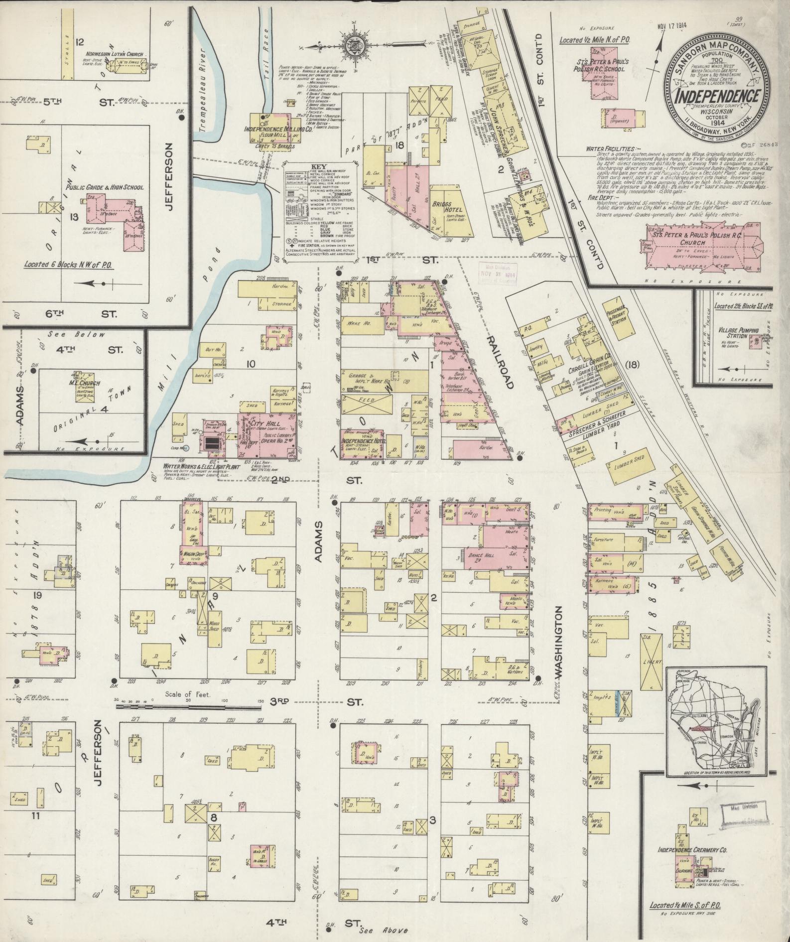 Sanborn Fire Insurance Map from Independence, Trempealeau County, Wisconsin (1914), Sheet #0001 - Historic Sanborn Fire Insurance Map Print, vintage old map wall art, antique decor, genealogy gift, Wisconsin Wisconsin map