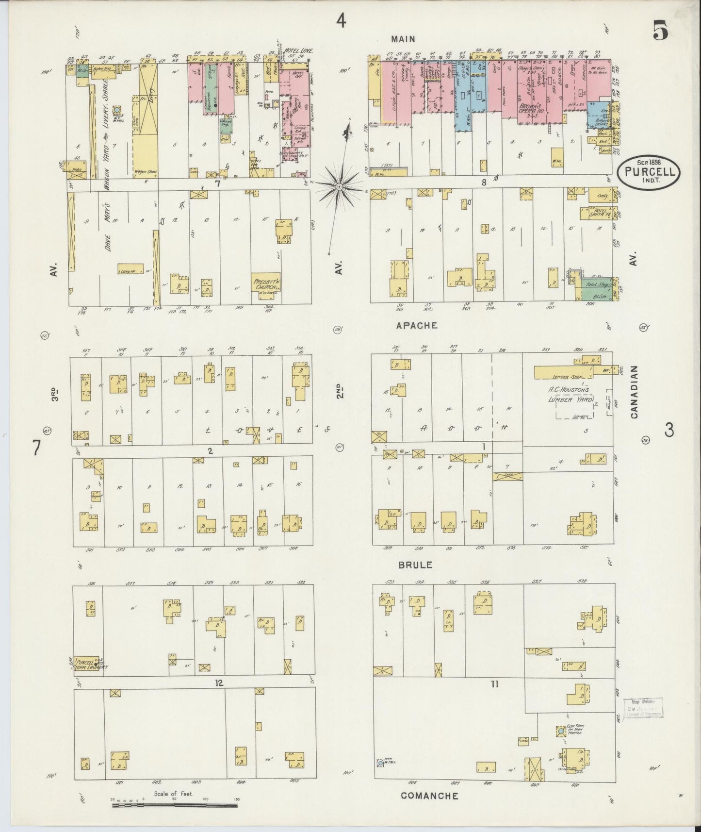Sanborn Fire Insurance Map from Purcell, McClain County, Oklahoma (1898), Sheet #0005 - Complete Map Set gallery image, historic Sanborn map, vintage wall art, Oklahoma Oklahoma
