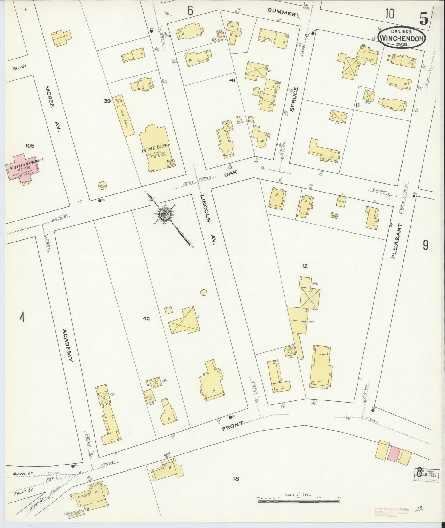 Sanborn Fire Insurance Map from Winchendon, Worcester County, Massachusetts (1909), Sheet #0005 - Historic Sanborn Fire Insurance Map Print, vintage old map wall art, antique decor, genealogy gift, Massachusetts Massachusetts map