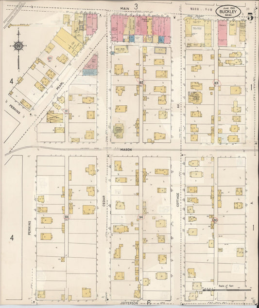Sanborn Fire Insurance Map from Buckley, Pierce County, Washington (1933), Sheet #0005 - Historic Sanborn Fire Insurance Map Print, vintage old map wall art, antique decor, genealogy gift, Washington Washington map