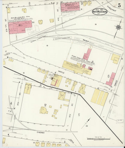 Sanborn Fire Insurance Map from North Wilkesboro, Wilkes County, North Carolina (1920), Sheet #0005 - Historic Sanborn Fire Insurance Map Print, vintage old map wall art, antique decor, genealogy gift, North Carolina North Carolina map