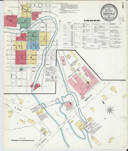 Sanborn Fire Insurance Map from Greenville, Montcalm County, Michigan (1908), Sheet #0001 - Complete Map Set gallery image, historic Sanborn map, vintage wall art, Michigan Michigan