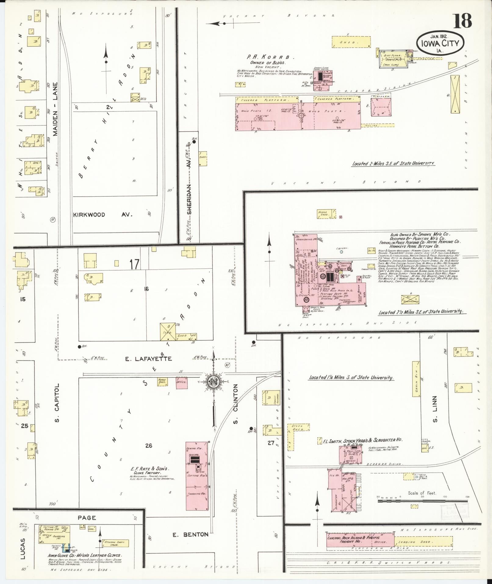 Sanborn Fire Insurance Map from Iowa City, Johnson County, Iowa (1912), Sheet #0018 - Historic Sanborn Fire Insurance Map Print, vintage old map wall art