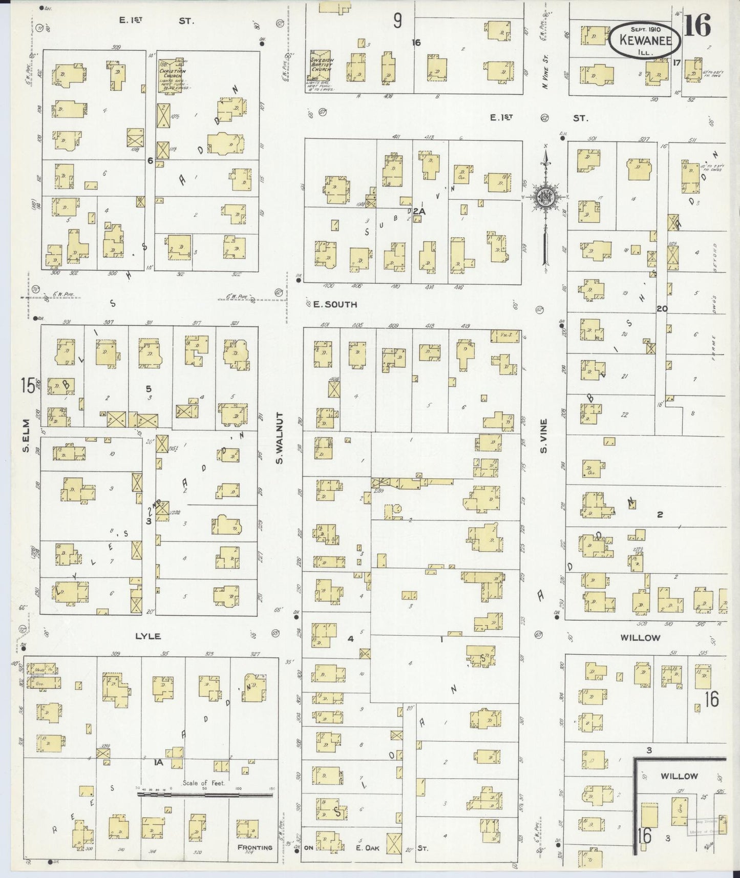 Sanborn Fire Insurance Map from Kewanee, Henry County, Illinois (1910), Sheet #0016 - Complete Map Set gallery image, historic Sanborn map, vintage wall art, Illinois Illinois