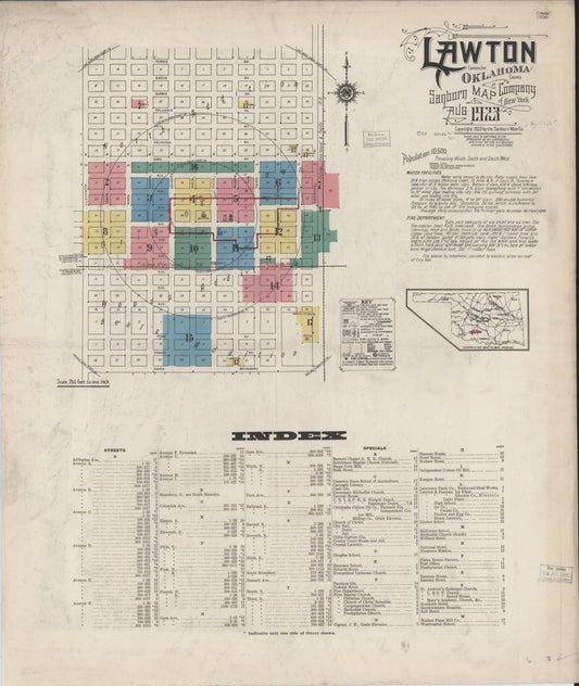 Sanborn Fire Insurance Map from Lawton, Comanche County, Oklahoma (1923), Sheet #0001 - Historic Sanborn Fire Insurance Map Print, vintage old map wall art, antique decor, genealogy gift, Oklahoma Oklahoma map