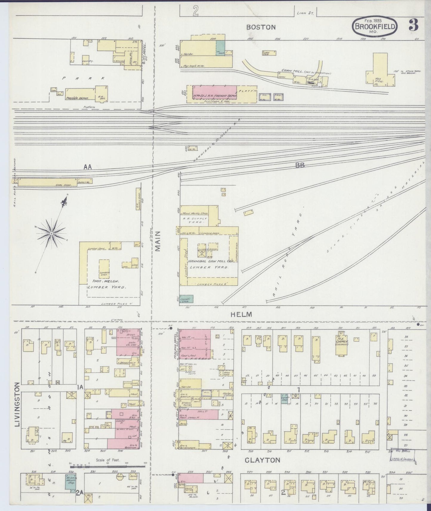 Sanborn Fire Insurance Map from Brookfield, Linn County, Missouri (1893), Sheet #0003 - Complete Map Set gallery image, historic Sanborn map, vintage wall art, Missouri Missouri