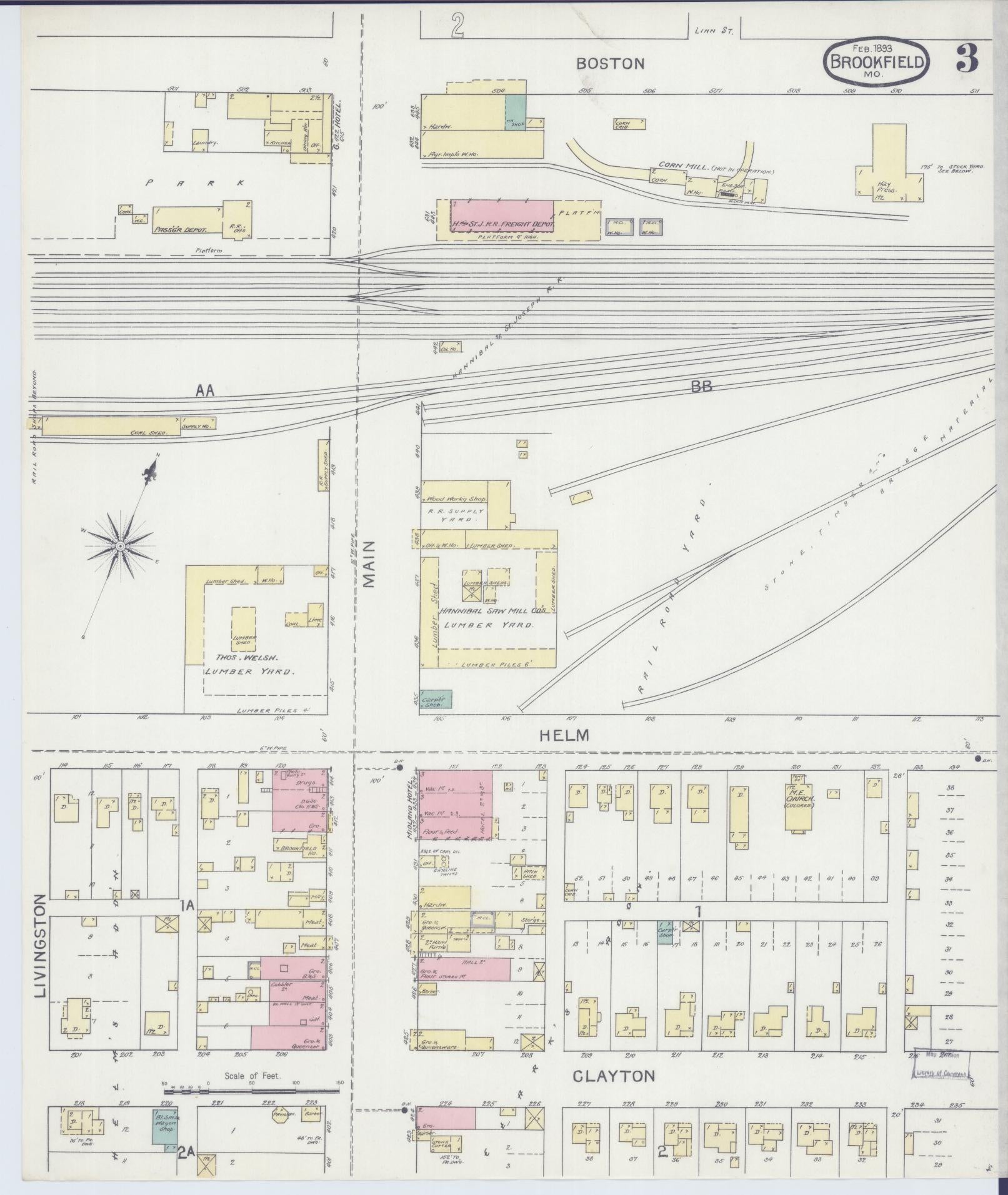Sanborn Fire Insurance Map from Brookfield, Linn County, Missouri (1893), Sheet #0003 - Complete Map Set gallery image, historic Sanborn map, vintage wall art, Missouri Missouri