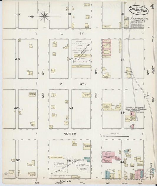 Sanborn Fire Insurance Map from Columbus, Platte County, Nebraska (1885), Sheet #0004 - Historic Sanborn Fire Insurance Map Print, vintage old map wall art, antique decor, genealogy gift, Nebraska Nebraska map