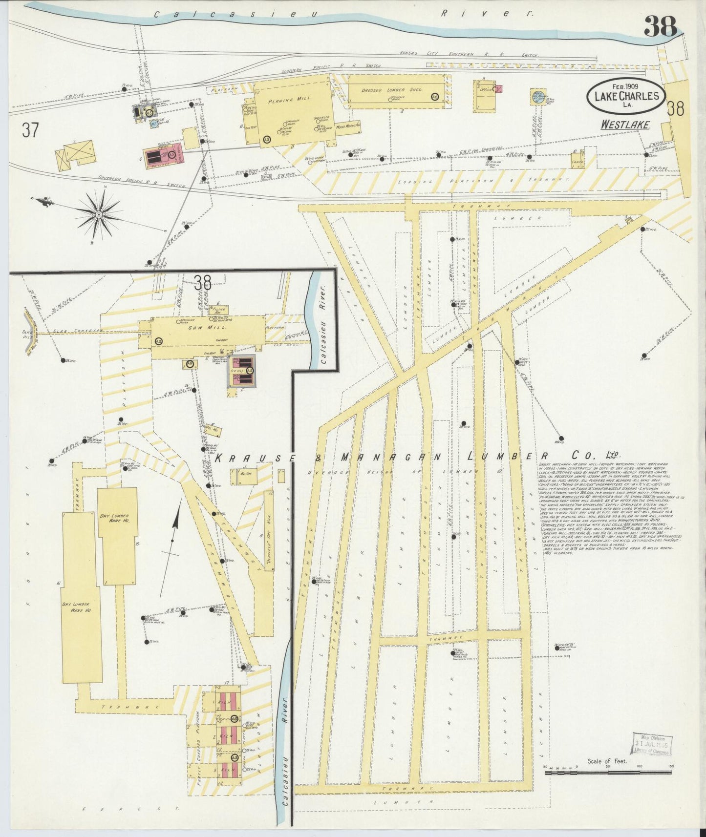 Sanborn Fire Insurance Map from Lake Charles, Calcasieu Parish, Louisiana (1909), Sheet #0038 - Complete Map Set gallery image, historic Sanborn map, vintage wall art, Louisiana Louisiana