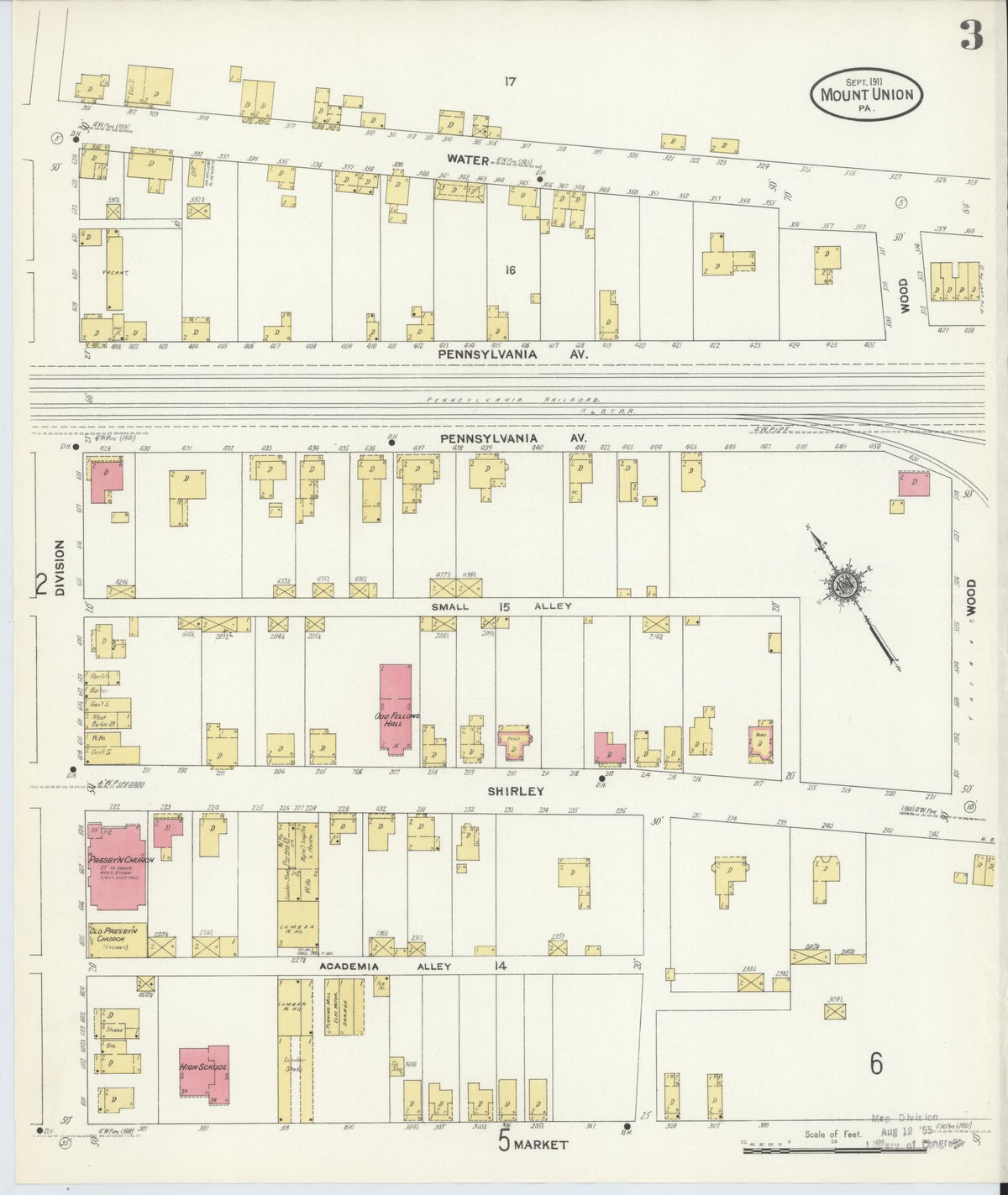 Sanborn Fire Insurance Map from Mount Union, Huntingdon County, Pennsylvania (1911), Sheet #0003 - Complete Map Set gallery image, historic Sanborn map, vintage wall art, Pennsylvania Pennsylvania
