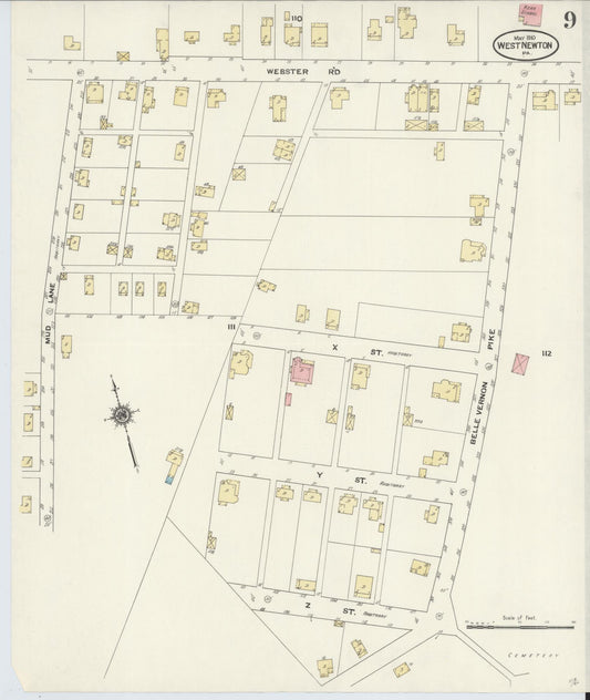 Sanborn Fire Insurance Map from West Newton, Westmoreland County, Pennsylvania (1910), Sheet #0009 - Historic Sanborn Fire Insurance Map Print, vintage old map wall art, antique decor, genealogy gift, Pennsylvania Pennsylvania map