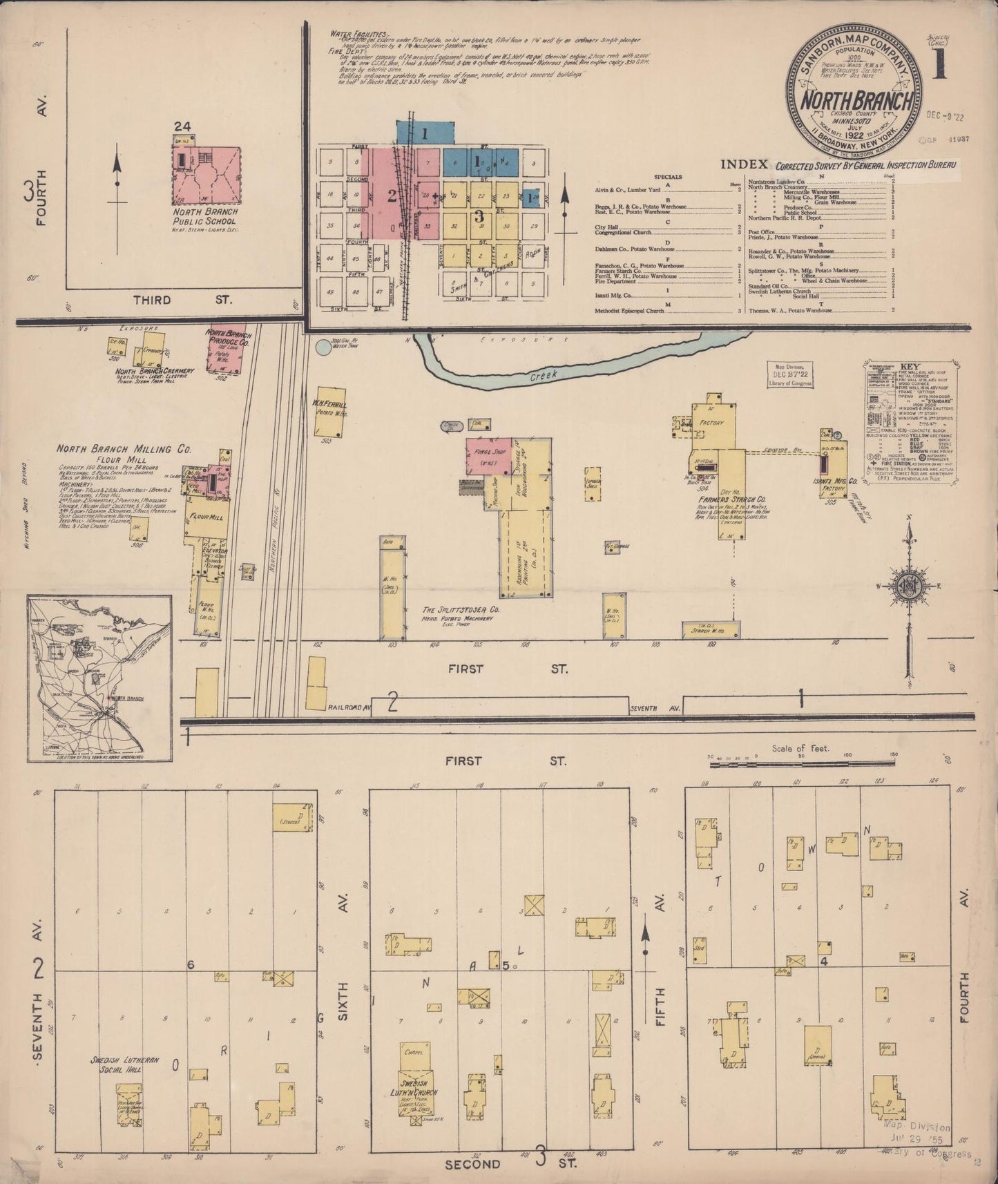 Sanborn Fire Insurance Map from North Branch, Chisago County, Minnesota (1922), Sheet #0001 - Historic Sanborn Fire Insurance Map Print, vintage old map wall art, antique decor, genealogy gift, Minnesota Minnesota map