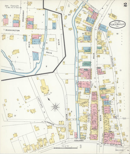 Sanborn Fire Insurance Map from Placerville, El Dorado County, California (1895), Sheet #0002 - Complete Map Set gallery image, historic Sanborn map, vintage wall art, California California