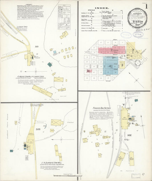 Sanborn Fire Insurance Map from Sisson, Siskiyou County, California (1897), Sheet #0001 - Complete Map Set gallery image, historic Sanborn map, vintage wall art, California California