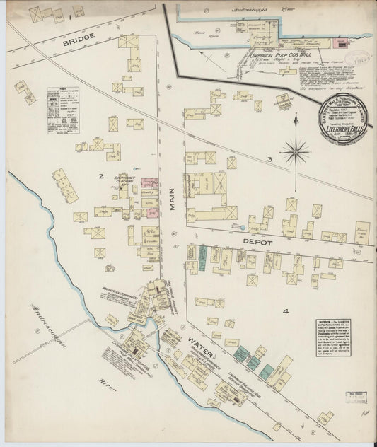 Sanborn Fire Insurance Map from Livermore Falls, Androscoggin County, Maine (1885), Sheet #0001 - Historic Sanborn Fire Insurance Map Print, vintage old map wall art, antique decor, genealogy gift, Maine Maine map