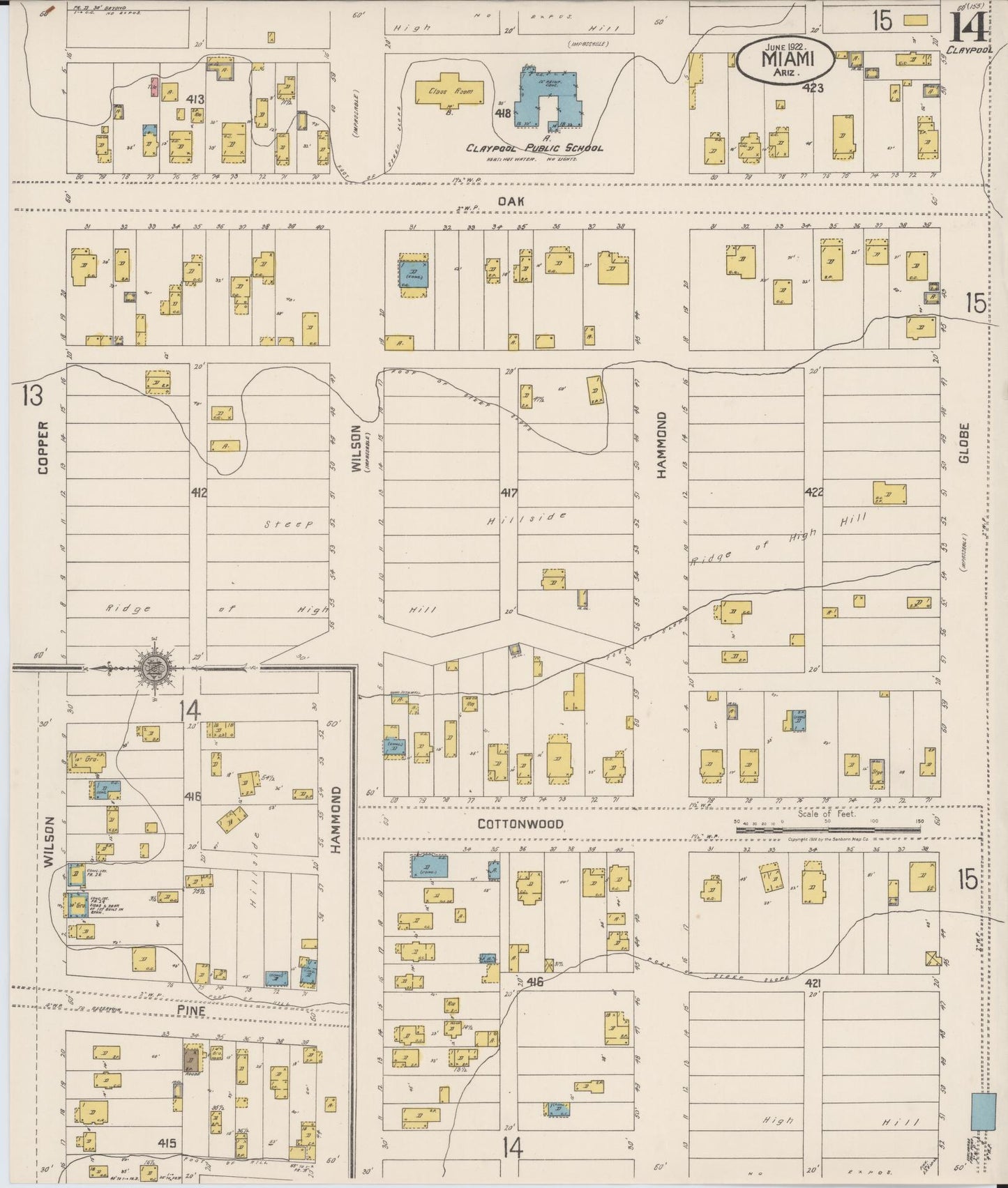 Sanborn Fire Insurance Map from Miami, Gila County, Arizona (1922), Sheet #0014 - Complete Map Set gallery image, historic Sanborn map, vintage wall art, Arizona Arizona