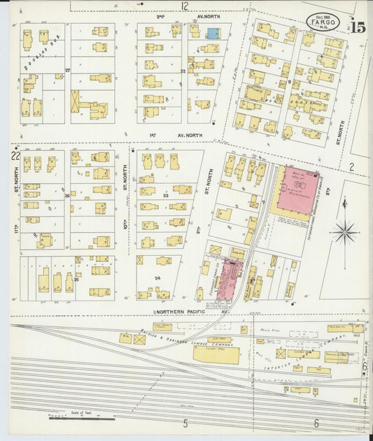 Sanborn Fire Insurance Map from Fargo, Cass County, North Dakota (1905), Sheet #0015 - Historic Sanborn Fire Insurance Map Print, vintage old map wall art, antique decor, genealogy gift, North Dakota North Dakota map