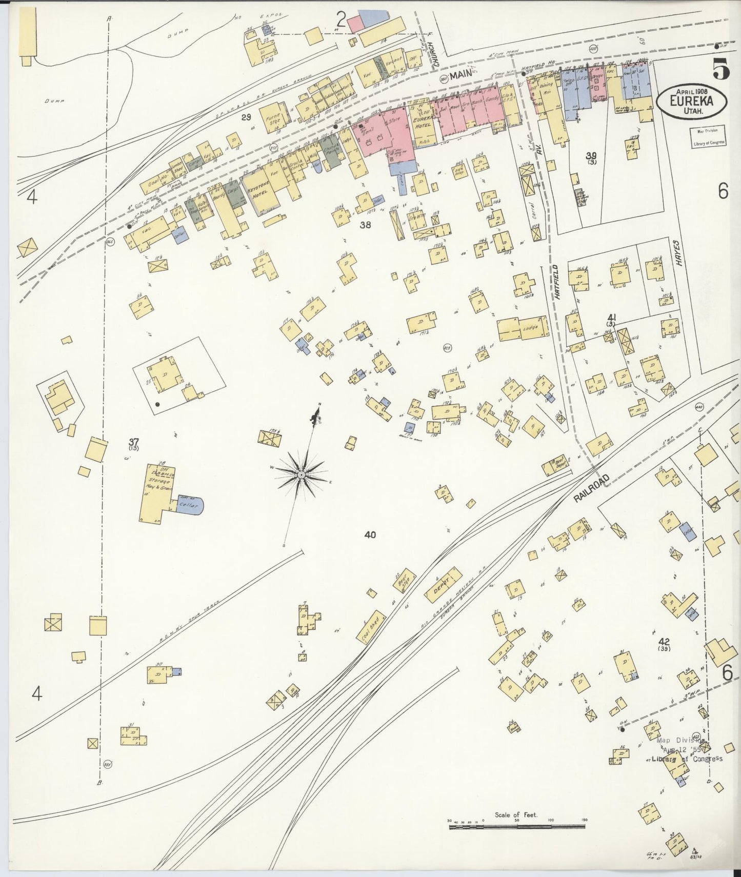 Sanborn Fire Insurance Map from Eureka, Juab County, Utah (1908), Sheet #0005 - Historic Sanborn Fire Insurance Map Print, vintage old map wall art, antique decor, genealogy gift, Utah Utah map