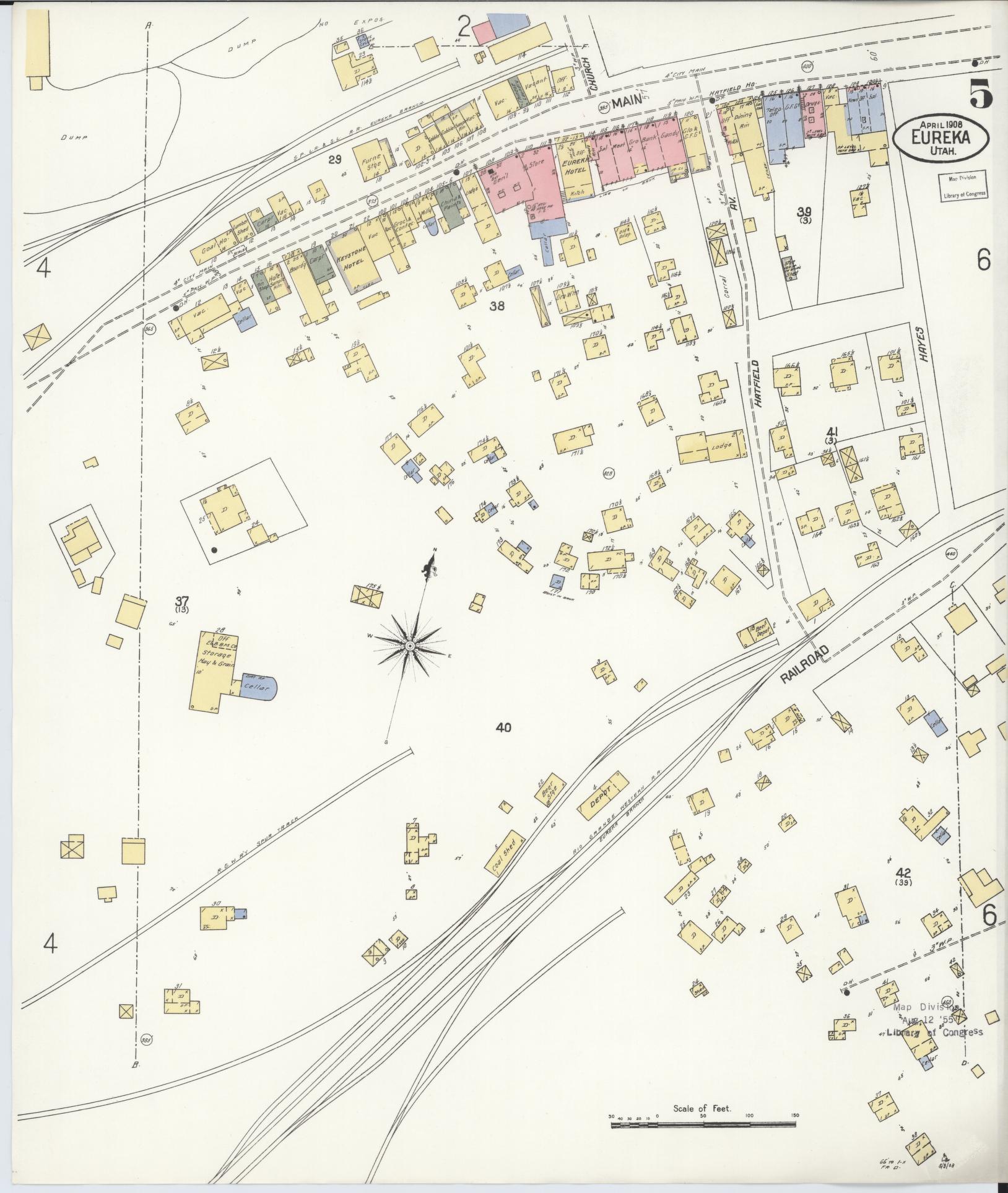 Sanborn Fire Insurance Map from Eureka, Juab County, Utah (1908), Sheet #0005 - Historic Sanborn Fire Insurance Map Print, vintage old map wall art, antique decor, genealogy gift, Utah Utah map