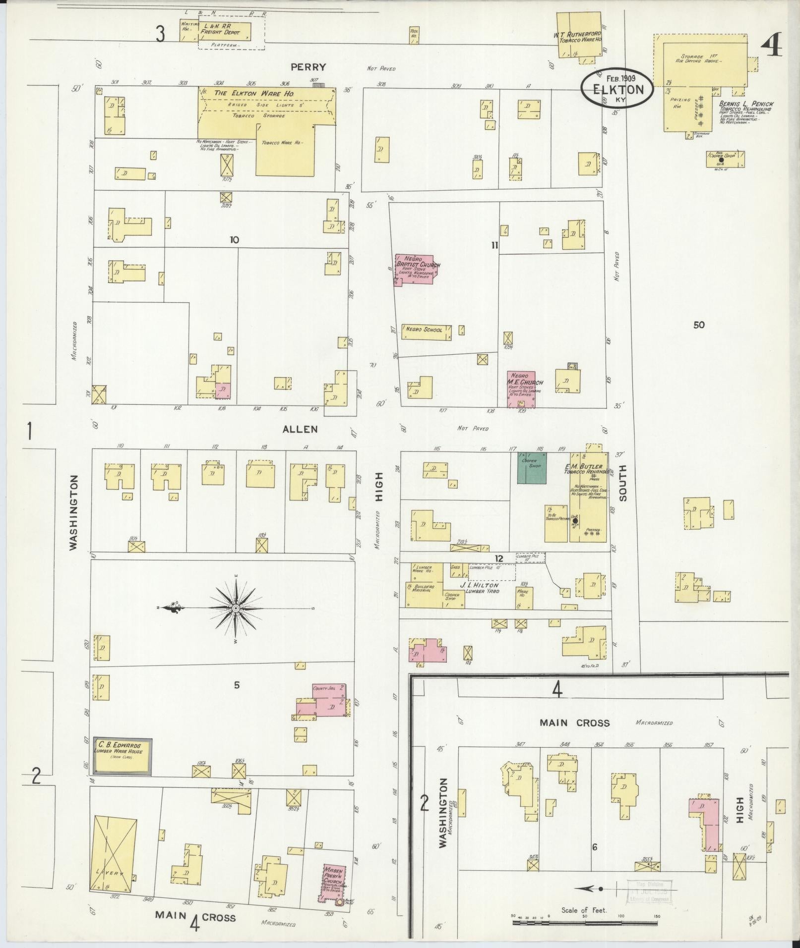 Sanborn Fire Insurance Map from Elkton, Todd County, Kentucky (1909), Sheet #0004 - Complete Map Set gallery image, historic Sanborn map, vintage wall art, Kentucky Kentucky