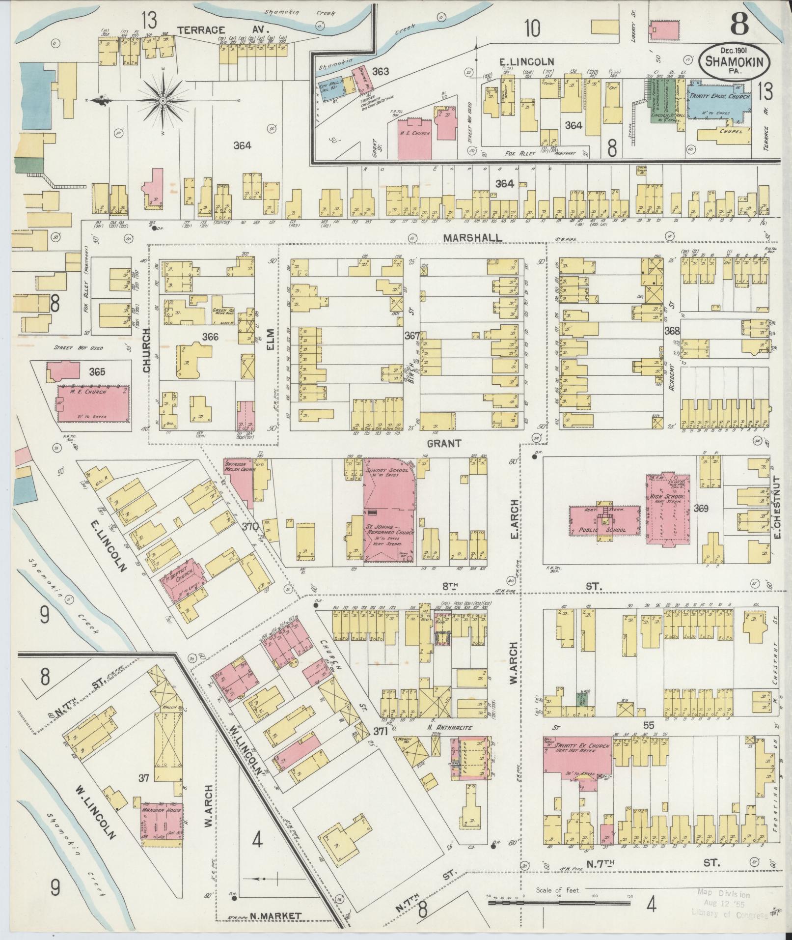Sanborn Fire Insurance Map from Shamokin, Northumberland County, Pennsylvania (1901), Sheet #0008 - Complete Map Set gallery image, historic Sanborn map, vintage wall art, Pennsylvania Pennsylvania