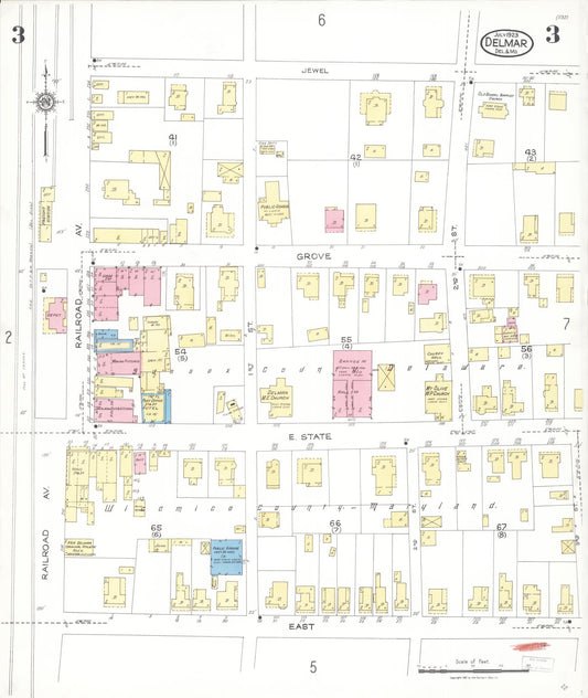 Sanborn Fire Insurance Map from Delmar, Sussex County, Del., And Wicomico County, MD, Delaware (1923), Sheet #0003 - Historic Sanborn Fire Insurance Map Print, vintage old map wall art, antique decor, genealogy gift, Delaware Delaware map