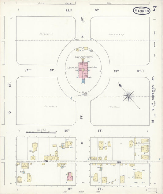 Sanborn Fire Insurance Map from Merced, Merced County, California (1891), Sheet #0007 - Historic Sanborn Fire Insurance Map Print, vintage old map wall art, antique decor, genealogy gift, California California map