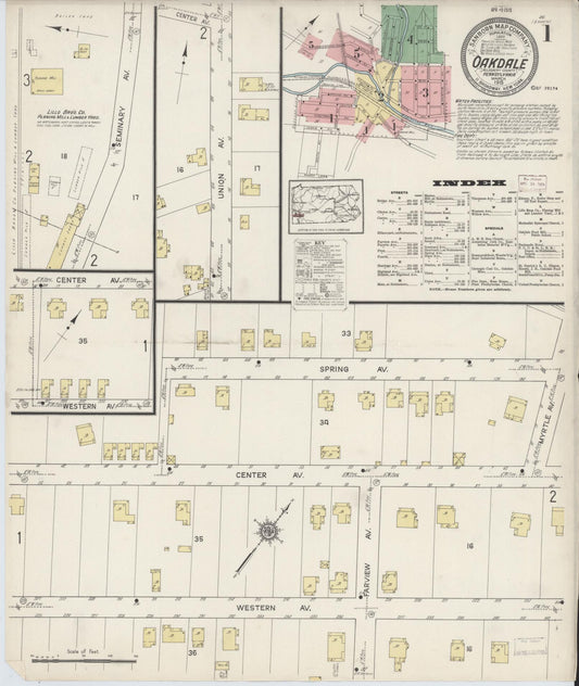 Sanborn Fire Insurance Map from Oakdale, Allegheny County, Pennsylvania (1915), Sheet #0001 - Historic Sanborn Fire Insurance Map Print, vintage old map wall art, antique decor, genealogy gift, Pennsylvania Pennsylvania map