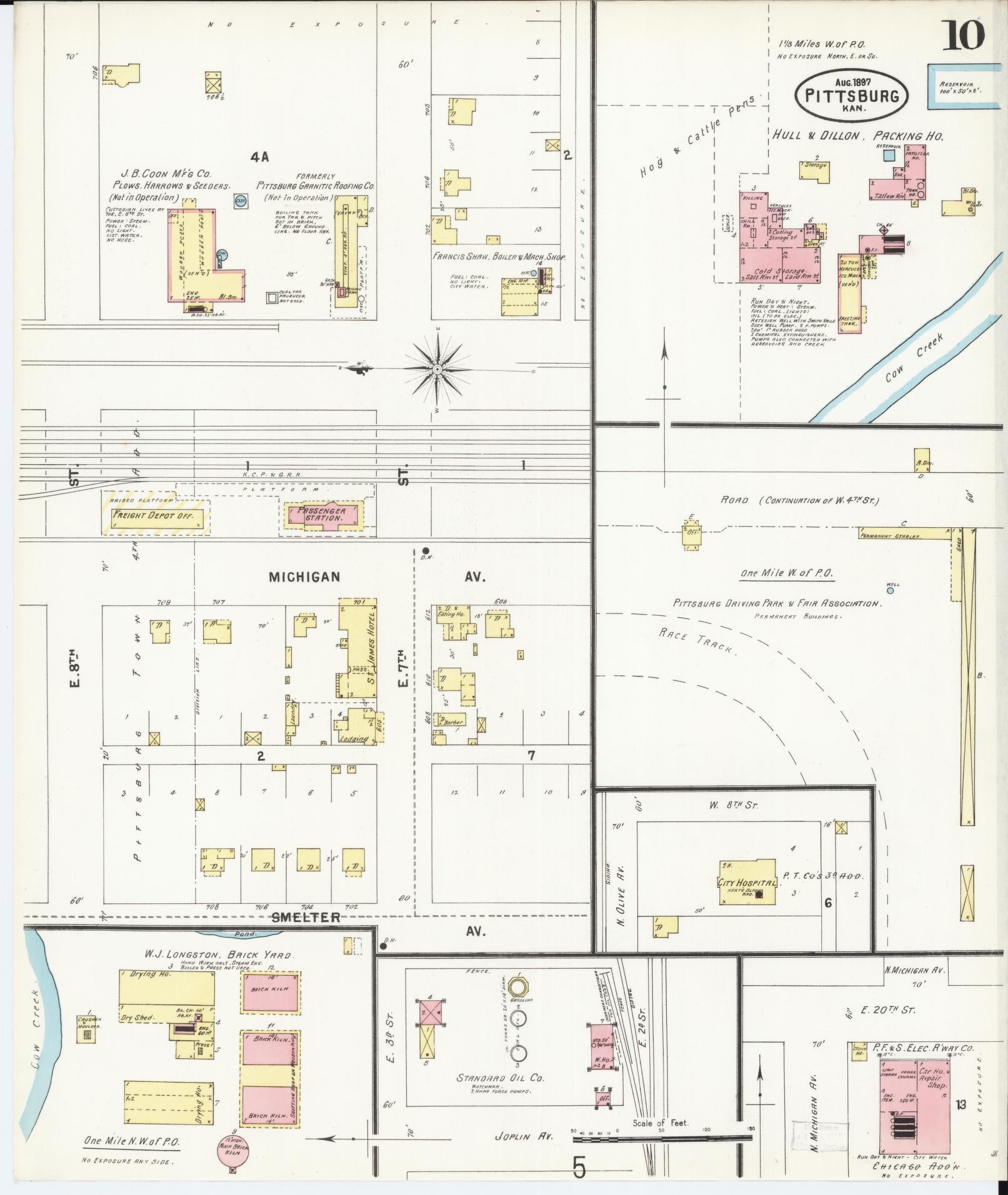 Sanborn Fire Insurance Map from Pittsburg, Crawford County, Kansas (1897), Sheet #0010 - Complete Map Set gallery image, historic Sanborn map, vintage wall art, Kansas Kansas