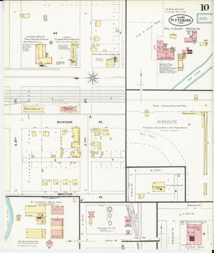 Sanborn Fire Insurance Map from Pittsburg, Crawford County, Kansas (1897), Sheet #0010 - Complete Map Set gallery image, historic Sanborn map, vintage wall art, Kansas Kansas