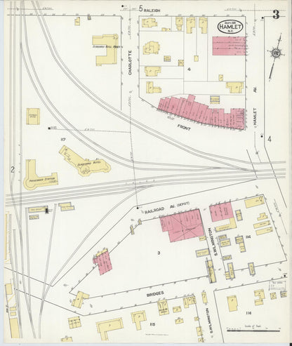 Sanborn Fire Insurance Map from Hamlet, Richmond County, North Carolina (1916), Sheet #0003 - Historic Sanborn Fire Insurance Map Print, vintage old map wall art, antique decor, genealogy gift, North Carolina North Carolina map