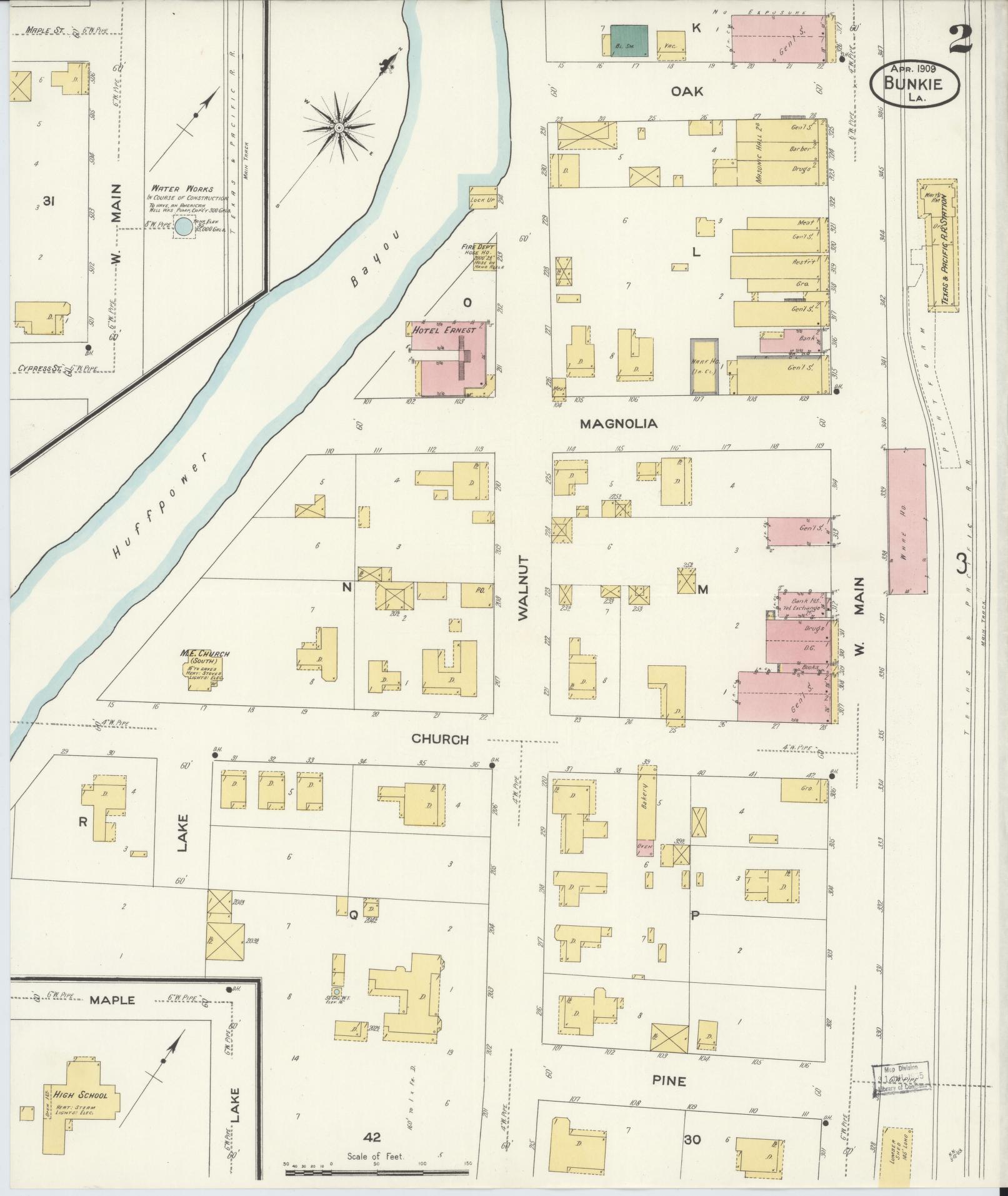 Sanborn Fire Insurance Map from Bunkie, Avoyelles Parish, Louisiana (1909), Sheet #0002 - Complete Map Set gallery image, historic Sanborn map, vintage wall art, Louisiana Louisiana