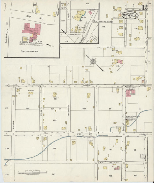 Sanborn Fire Insurance Map from Wytheville, Wythe County, Virginia (1921), Sheet #0012 - Historic Sanborn Fire Insurance Map Print, vintage old map wall art, antique decor, genealogy gift, Virginia Virginia map
