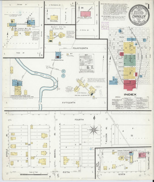 Sanborn Fire Insurance Map from Chandler, Lincoln County, Oklahoma (1908), Sheet #0001 - Complete Map Set gallery image, historic Sanborn map, vintage wall art, Oklahoma Oklahoma