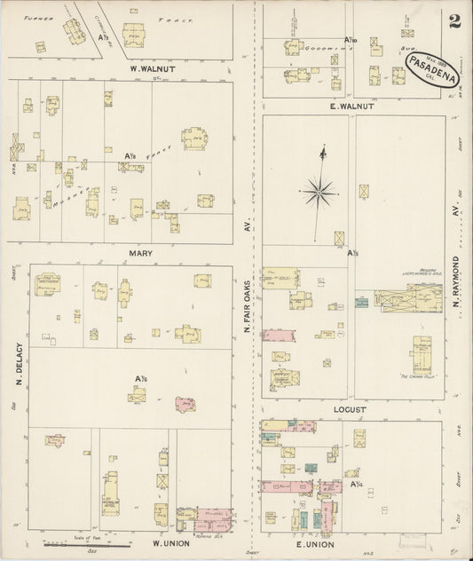 Sanborn Fire Insurance Map from Pasadena, Los Angeles County, California (1889), Sheet #0002 - Complete Map Set gallery image, historic Sanborn map, vintage wall art, California California