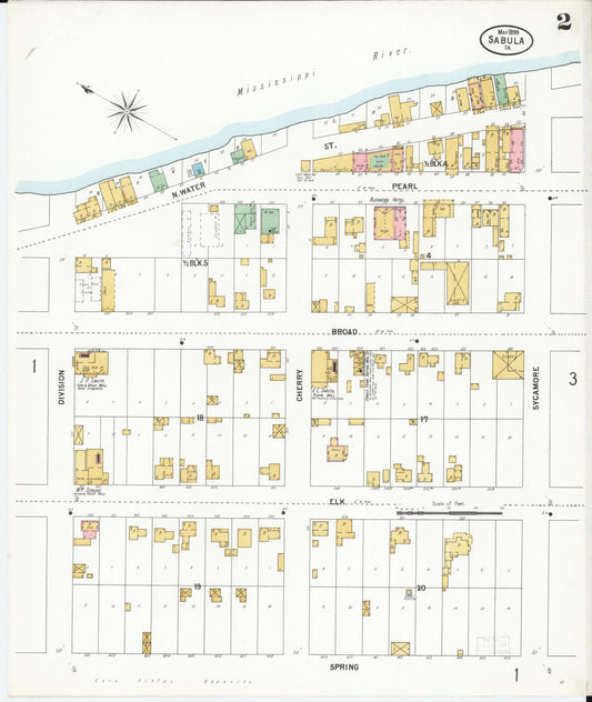 Sanborn Fire Insurance Map from Sabula, Jackson County, Iowa (1899), Sheet #0002 - Historic Sanborn Fire Insurance Map Print, vintage old map wall art