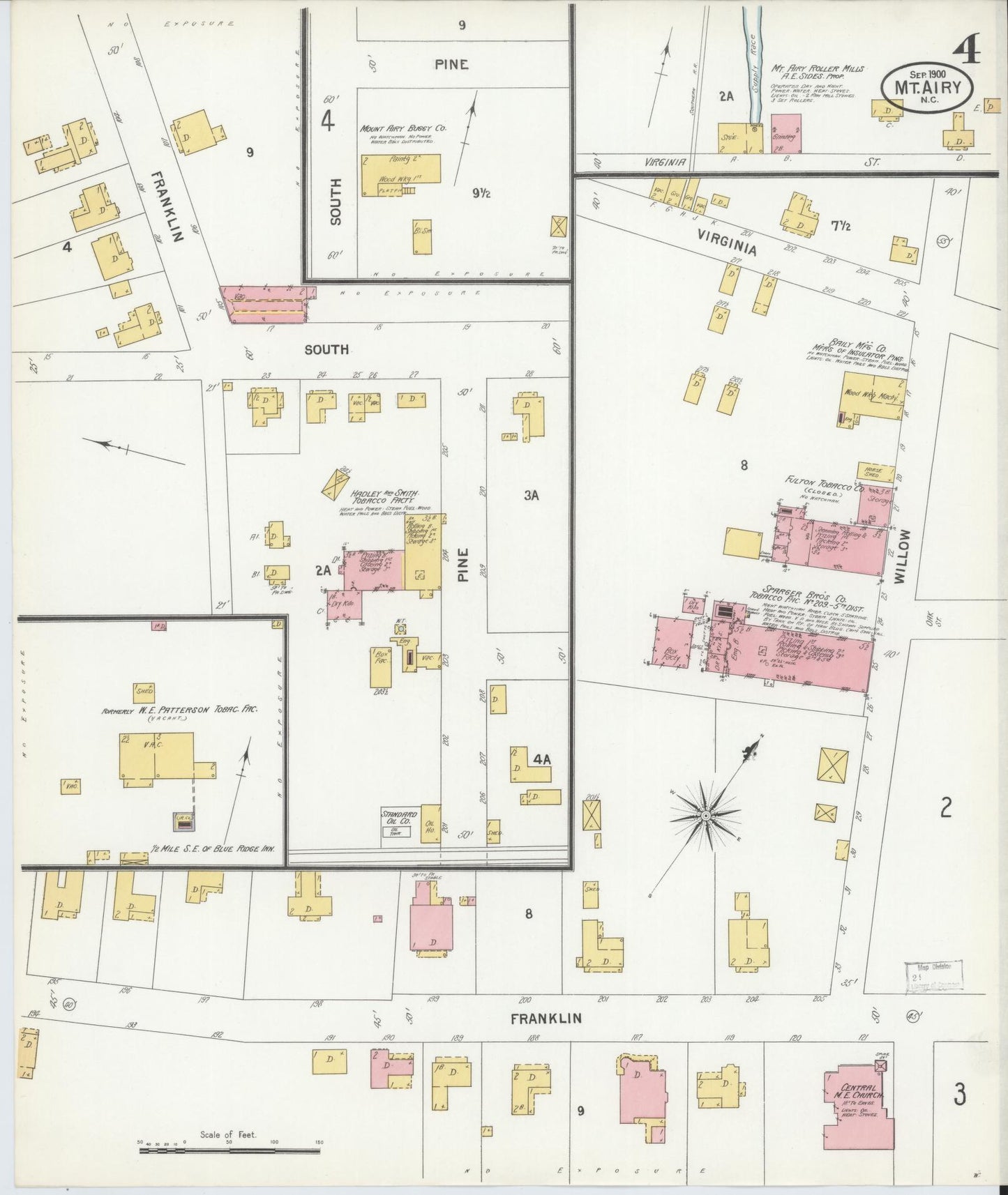 Sanborn Fire Insurance Map from Mount Airy, Surry County, North Carolina (1900), Sheet #0004 - Complete Map Set gallery image, historic Sanborn map, vintage wall art, North Carolina North Carolina