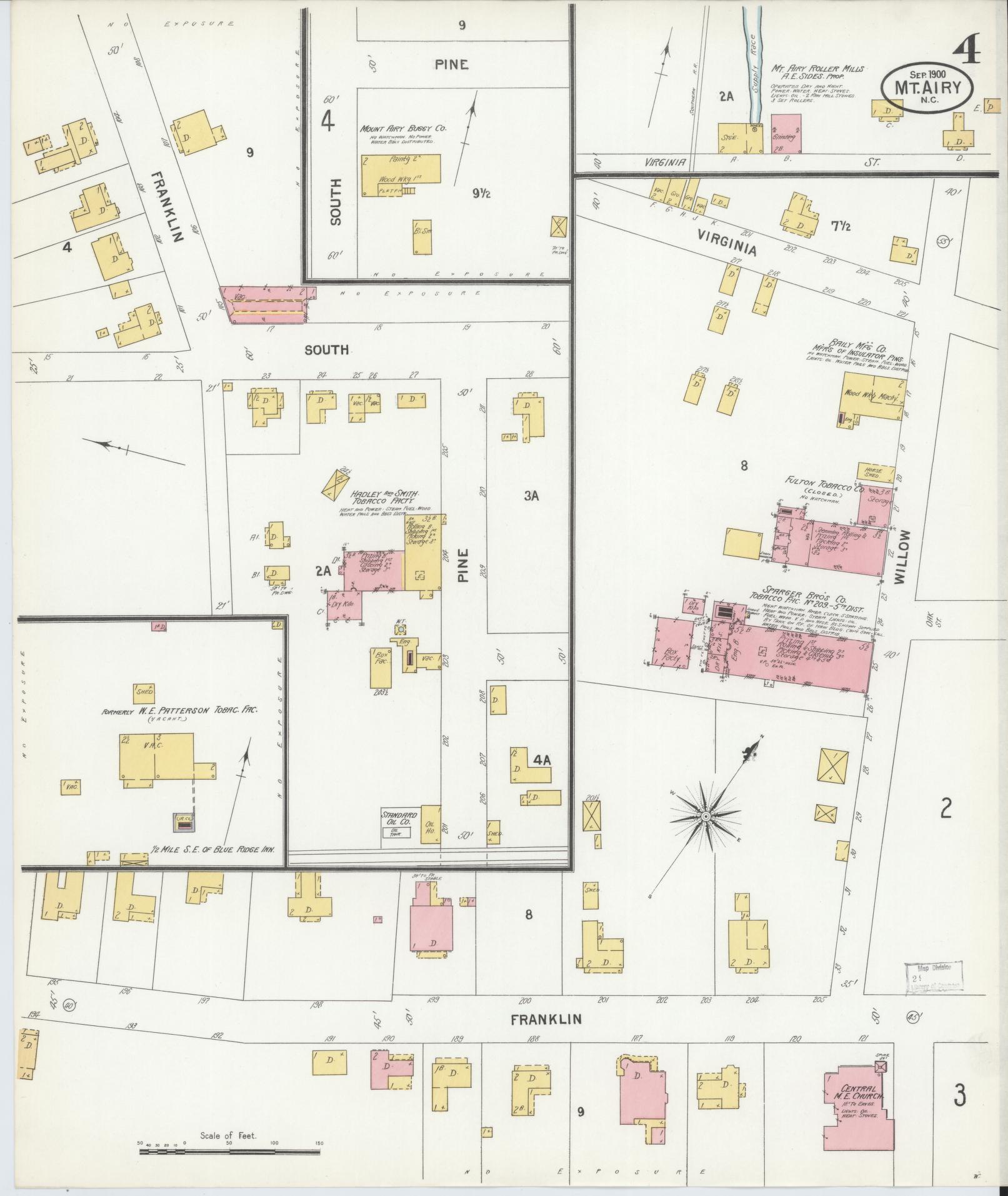 Sanborn Fire Insurance Map from Mount Airy, Surry County, North Carolina (1900), Sheet #0004 - Complete Map Set gallery image, historic Sanborn map, vintage wall art, North Carolina North Carolina