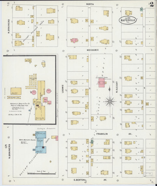 Sanborn Fire Insurance Map from Naperville, Du Page County, Illinois (1898), Sheet #0002 - Historic Sanborn Fire Insurance Map Print, vintage old map wall art, antique decor, genealogy gift, Illinois Illinois map