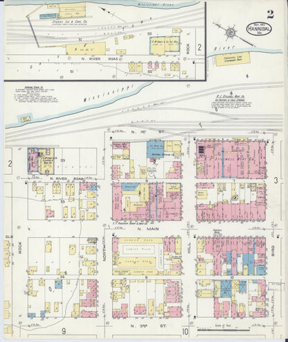 Sanborn Fire Insurance Map from Hannibal, Marion County, Missouri (1913), Sheet #0002 - Historic Sanborn Fire Insurance Map Print, vintage old map wall art, antique decor, genealogy gift, Missouri Missouri map