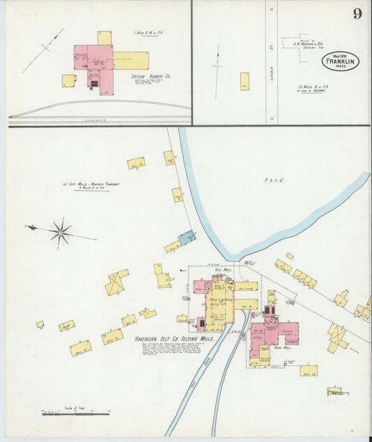 Sanborn Fire Insurance Map from Franklin, Norfolk County, Massachusetts (1899), Sheet #0009 - Historic Sanborn Fire Insurance Map Print, vintage old map wall art, antique decor, genealogy gift, Massachusetts Massachusetts map