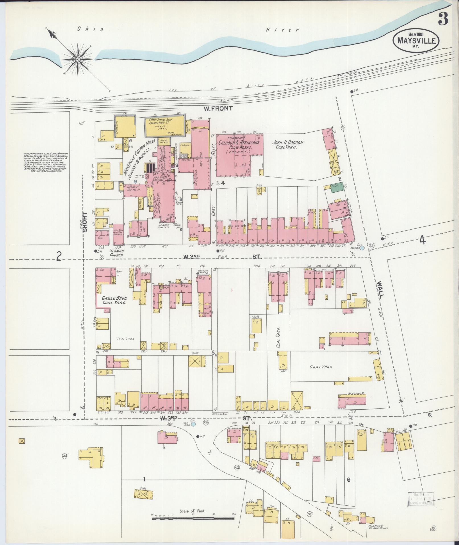Sanborn Fire Insurance Map from Maysville, Mason County, Kentucky (1901), Sheet #0003 - Complete Map Set gallery image, historic Sanborn map, vintage wall art, Kentucky Kentucky