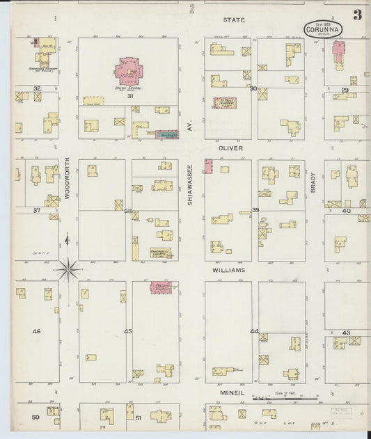 Sanborn Fire Insurance Map from Corunna, Shiawassee County, Michigan (1893), Sheet #0003 - Historic Sanborn Fire Insurance Map Print, vintage old map wall art, antique decor, genealogy gift, Michigan Michigan map