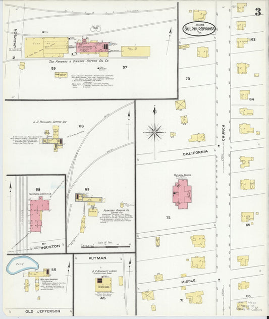 Sanborn Fire Insurance Map from Sulphur Springs, Hopkins County, Texas (1909), Sheet #0003 - Historic Sanborn Fire Insurance Map Print, vintage old map wall art, antique decor, genealogy gift, Texas Texas map