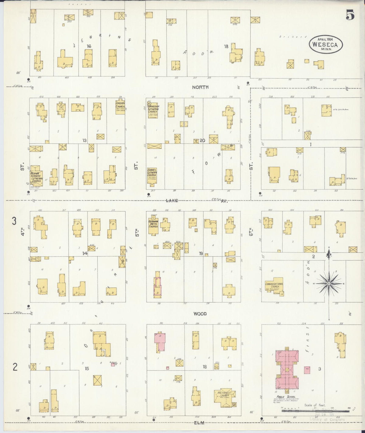 Sanborn Fire Insurance Map from Waseca, Waseca County, Minnesota (1904), Sheet #0005 - Historic Sanborn Fire Insurance Map Print, vintage old map wall art, antique decor, genealogy gift, Minnesota Minnesota map