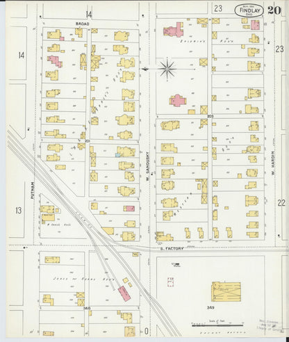 Sanborn Fire Insurance Map from Findlay, Hancock County, Ohio (1901), Sheet #0020 - Historic Sanborn Fire Insurance Map Print, vintage old map wall art, antique decor, genealogy gift, Ohio Ohio map