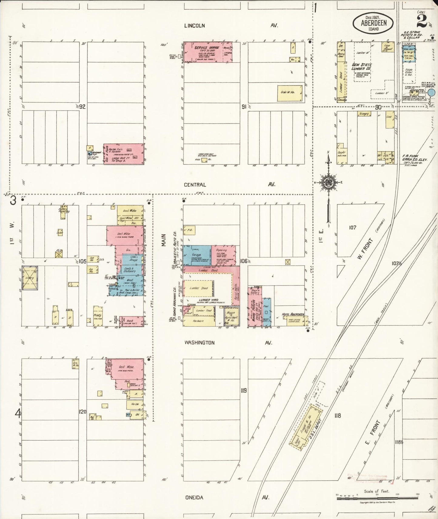 Sanborn Fire Insurance Map from Aberdeen, Bingham County, Idaho (1921), Sheet #0002 - Historic Sanborn Fire Insurance Map Print, vintage old map wall art, antique decor, genealogy gift, Idaho Idaho map
