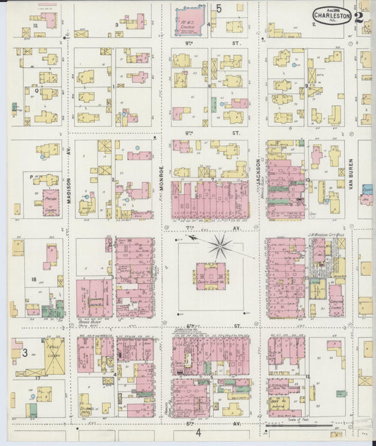 Sanborn Fire Insurance Map from Charleston, Coles County, Illinois (1896), Sheet #0002 - Historic Sanborn Fire Insurance Map Print, vintage old map wall art, antique decor, genealogy gift, Illinois Illinois map