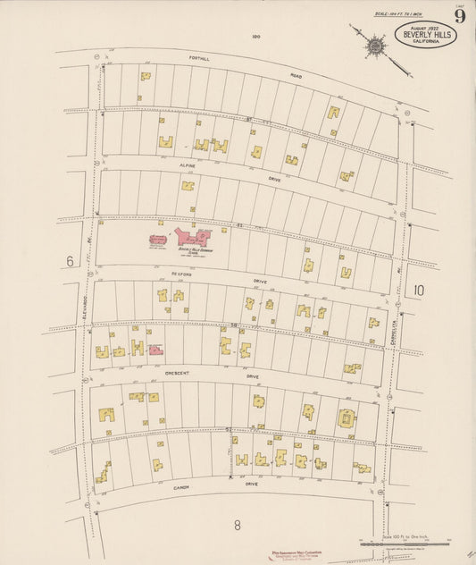 Sanborn Fire Insurance Map from Beverly Hills, Los Angeles County, California (1922), Sheet #0009 - Historic Sanborn Fire Insurance Map Print, vintage old map wall art, antique decor, genealogy gift, California California map