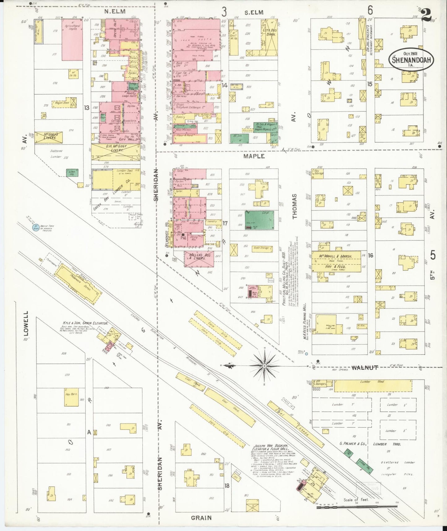 Sanborn Fire Insurance Map from Shenandoah, Page County, Iowa (1901), Sheet #0002 - Historic Sanborn Fire Insurance Map Print, vintage old map wall art